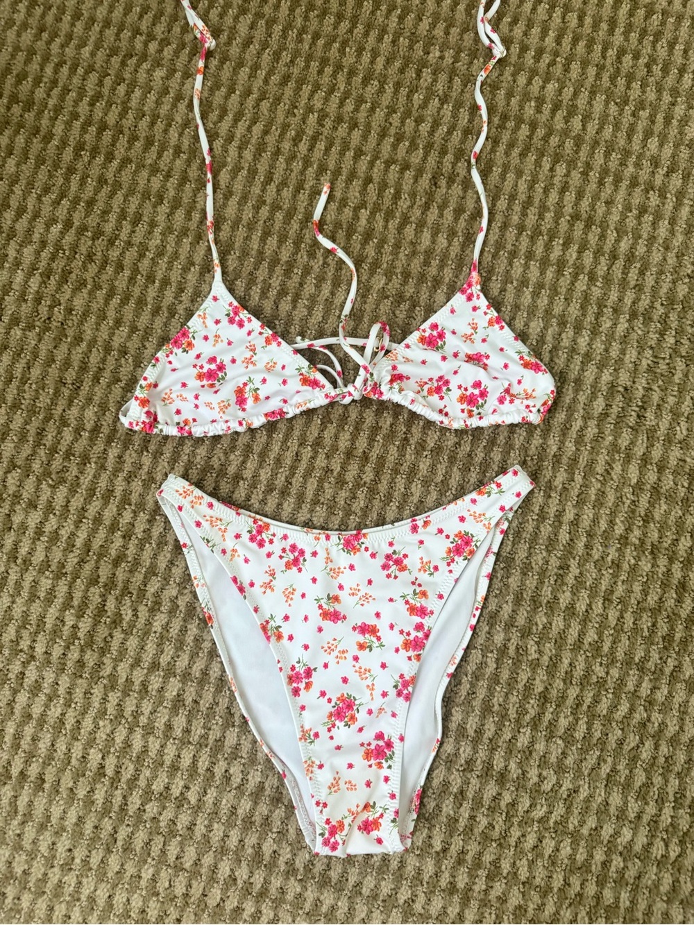 Heavy Manners White Floral Bikini with Pink and Orange Flowers